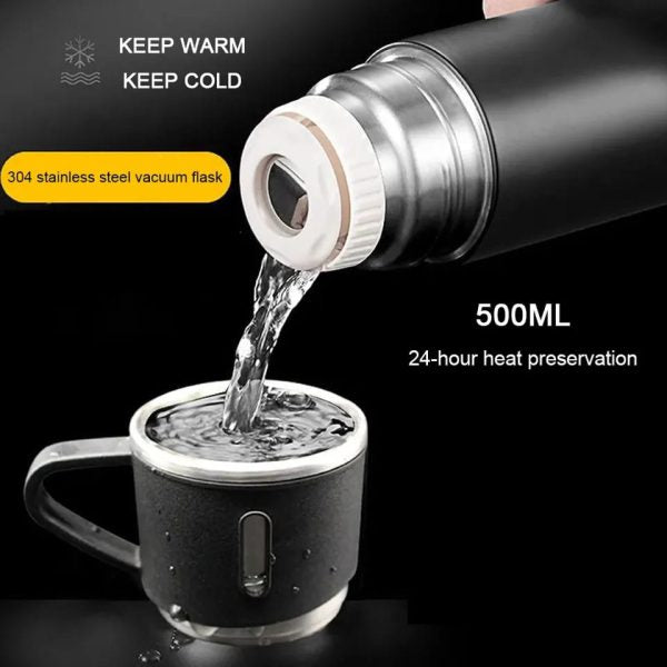 3-Cup 500ml Double-Layer Stainless Steel Vacuum Flask Set (Random Color)