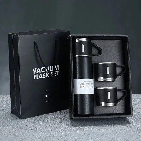 3-Cup 500ml Double-Layer Stainless Steel Vacuum Flask Set (Random Color)