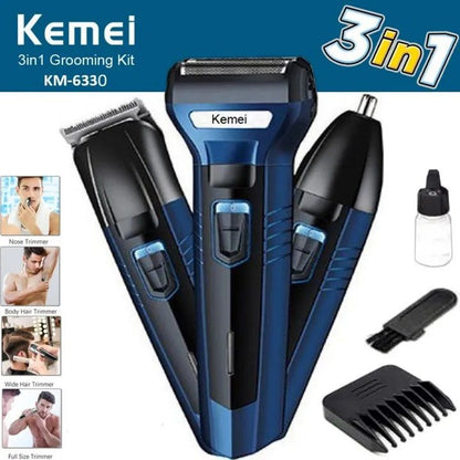 Kemei 3-in-1 Professional Hair Trimmer & Shaver – Nose, Beard, and Hair Clipper