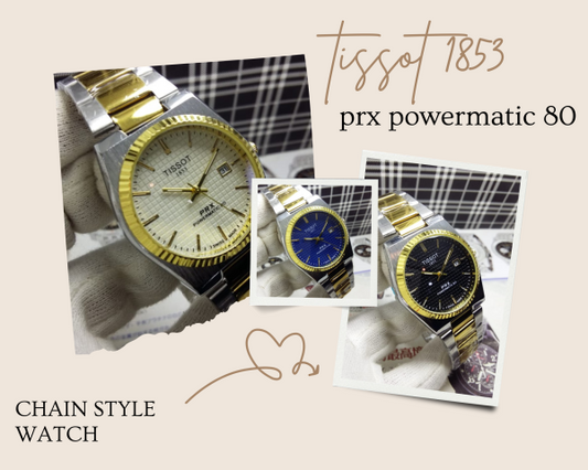 Tissot 1853 PRX Powermatic 80 Watch | Gold & Silver Chain Style for Men & Women