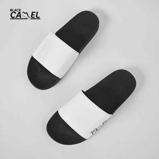 Black Camel Cobra Texture Slide Slippers for Men | Water-Resistant & Stylish Flip Flops