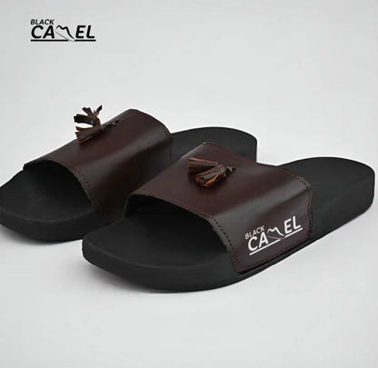 Black Camel Tassel Slide Slippers for Men | Anti-Slip & Comfortable Casual Wear