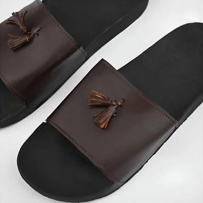 Black Camel Tassel Slide Slippers for Men | Anti-Slip & Comfortable Casual Wear