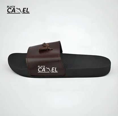 Black Camel Tassel Slide Slippers for Men | Anti-Slip & Comfortable Casual Wear