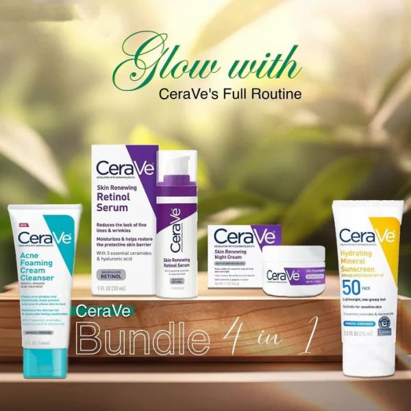 CeraVe 4-In-1 Skincare Kit | Night Cream, Sunblock, Cleanser & Serum