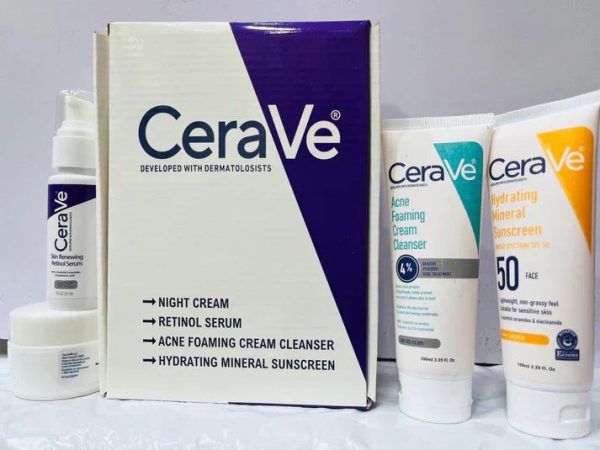 CeraVe 4-In-1 Skincare Kit | Night Cream, Sunblock, Cleanser & Serum