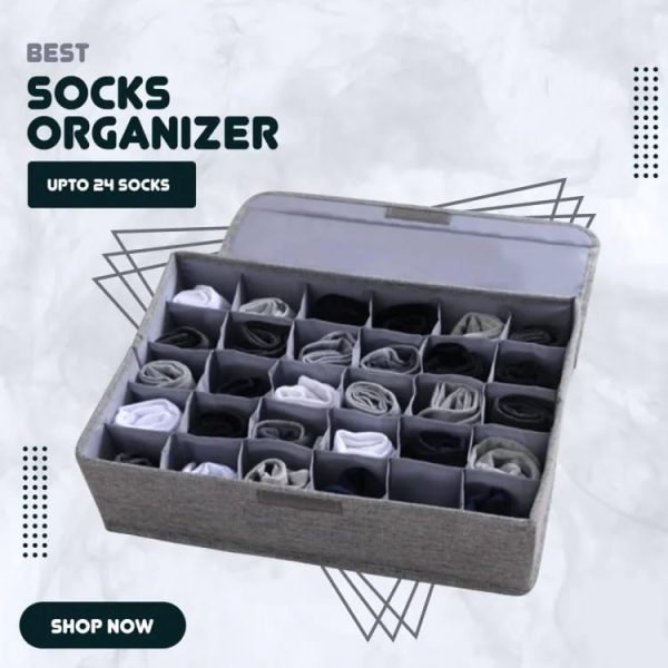 Socks Organizer | 24-Cell Drawer Organizer Divider for Underwear and Accessories