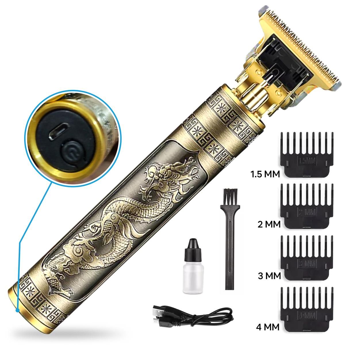 T9 Vintage Dragon Style Metal Hair Trimmer | Professional Rechargeable Clipper