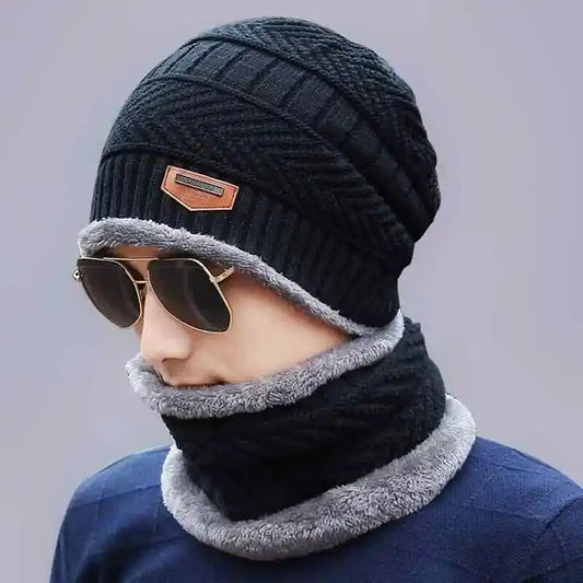 Winter Beanie Hat & Neck Warmer Scarf Set | Fleece-Lined Stylish Unisex Knit Cap